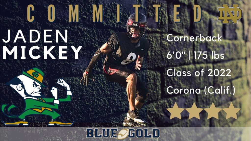 cb jaden mickey commits to notre dame brian kelly lands four star prospect