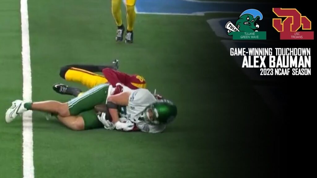 alex bauman somehow secures catch for game winning touchdown tulnusc 2023 ncaaf season