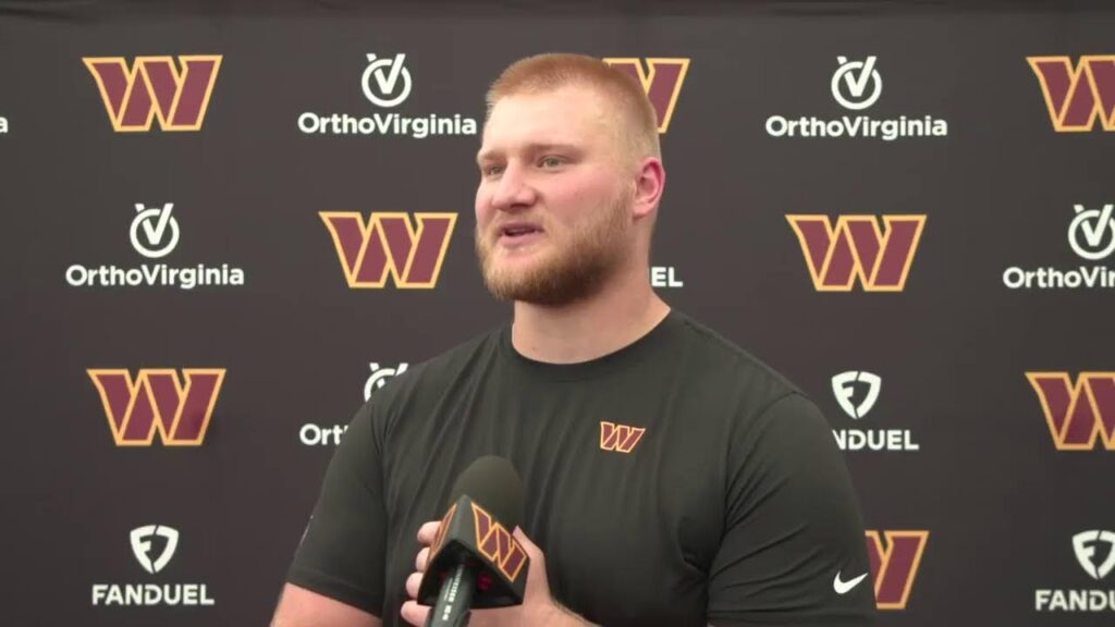 c tyler biadasz speaks to the media after todays ota washington commanders