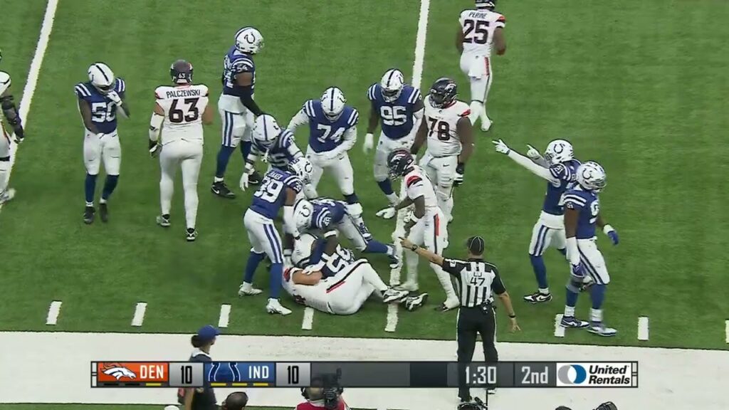 cameron mcgrones forced fumble sets colts up deep in broncos territory