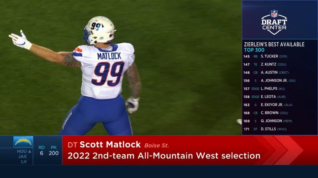 chargers select dt scott matlock rd 6 pick 200 la chargers