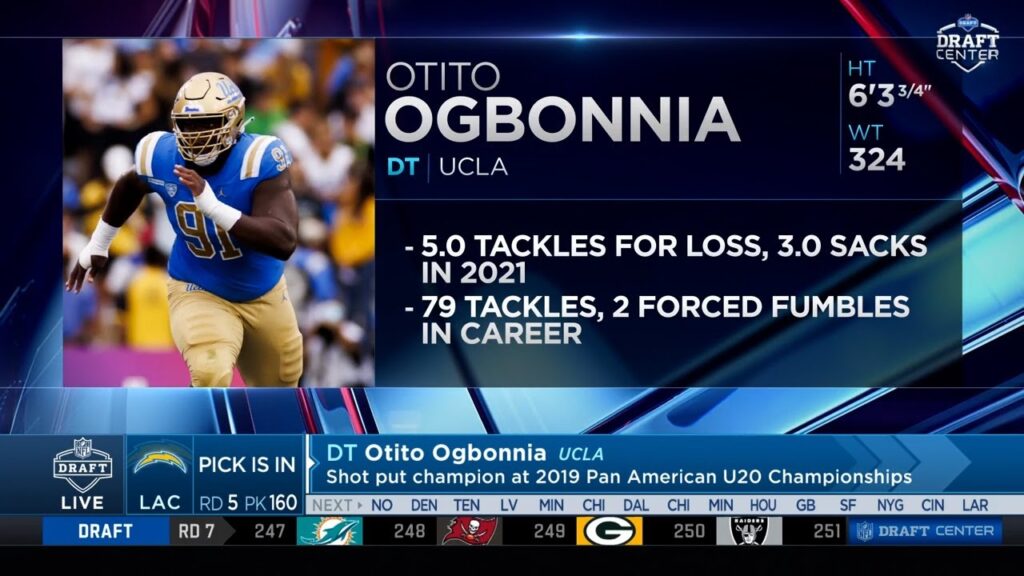 chargers select otito ogbonnia rd 5 pick 160 la chargers