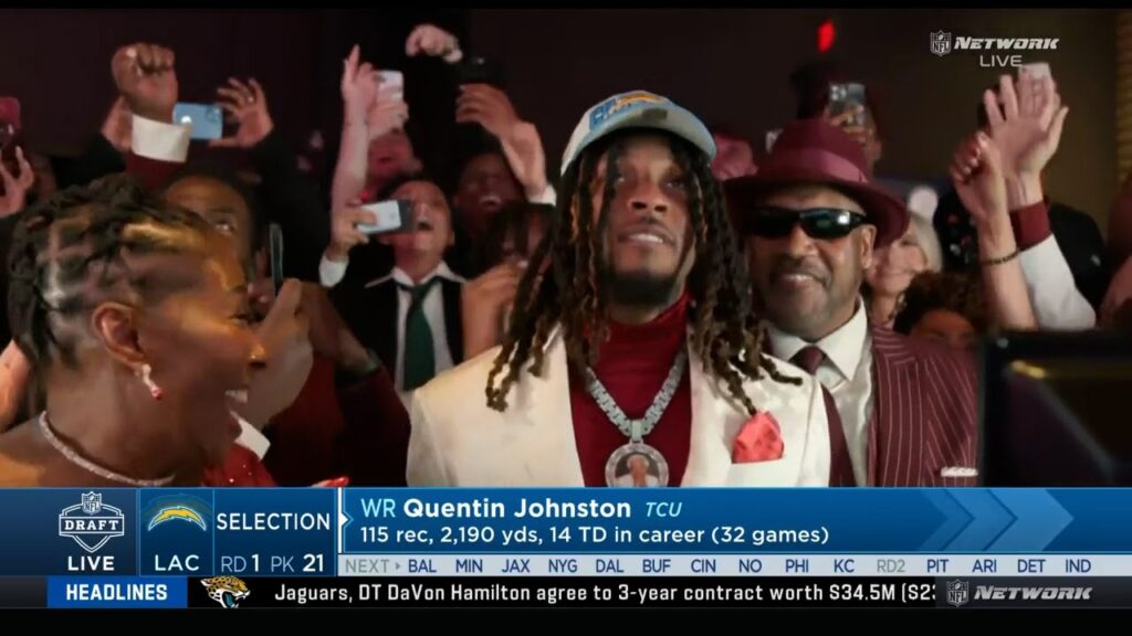 chargers select wr quentin johnston rd 1 pick 21 la chargers