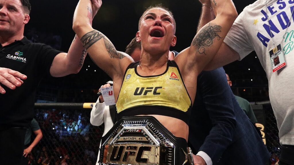 crowning moment jessica andrade claims strawweight title with a statement slam knockout f09f9191