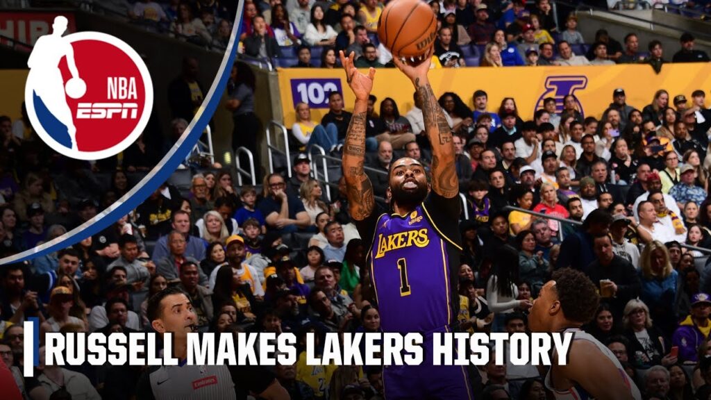 dangelo russell becomes lakers all time leader for 3pm in a season nba on espn