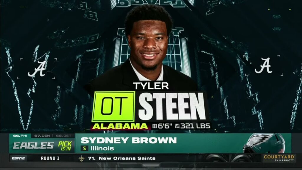 eagles draft tyler steen and sydney brown with 65th and 66th pick in 2023 nfl draft espn hd