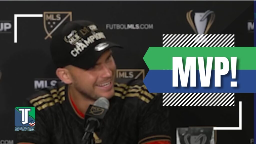 john mccarthy reacts after being named the mvp of the mls cup and winning it with lafc