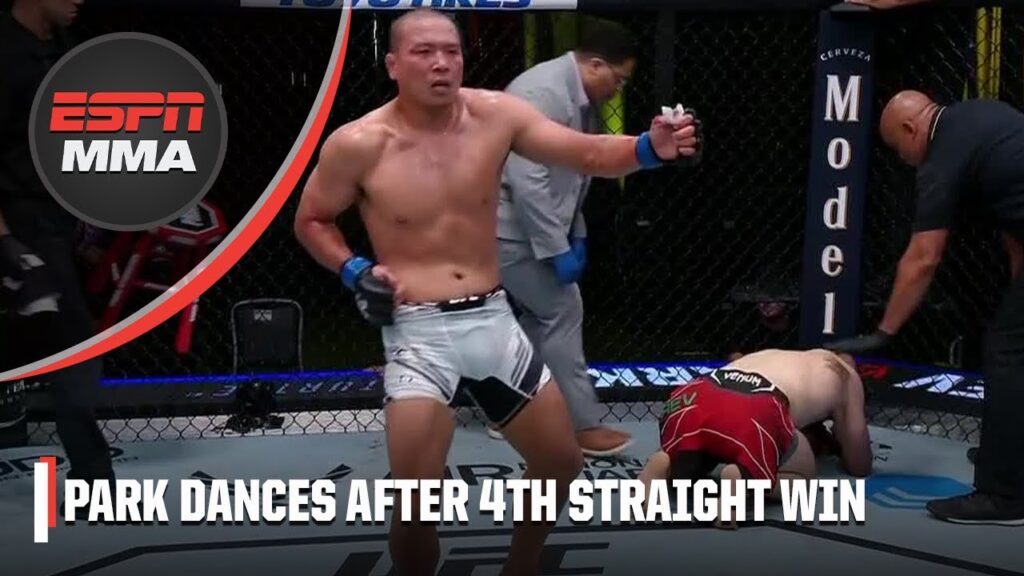 junyong park breaks out the dance moves after submission win at ufcvegas77 espn mma