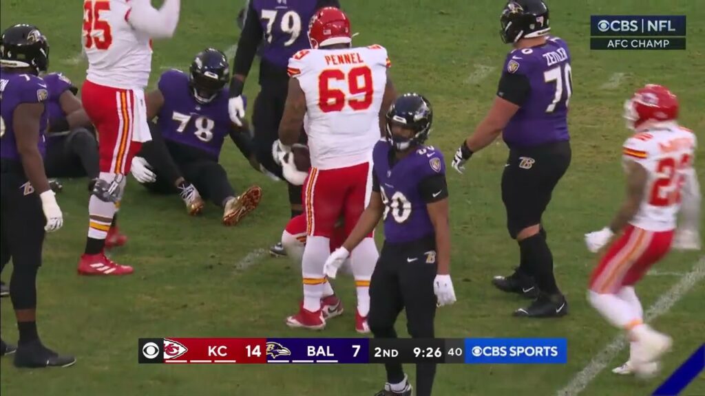 kansas city chiefs defensive end charles omenihus pivotal blind side strip sack of baltimore ravens