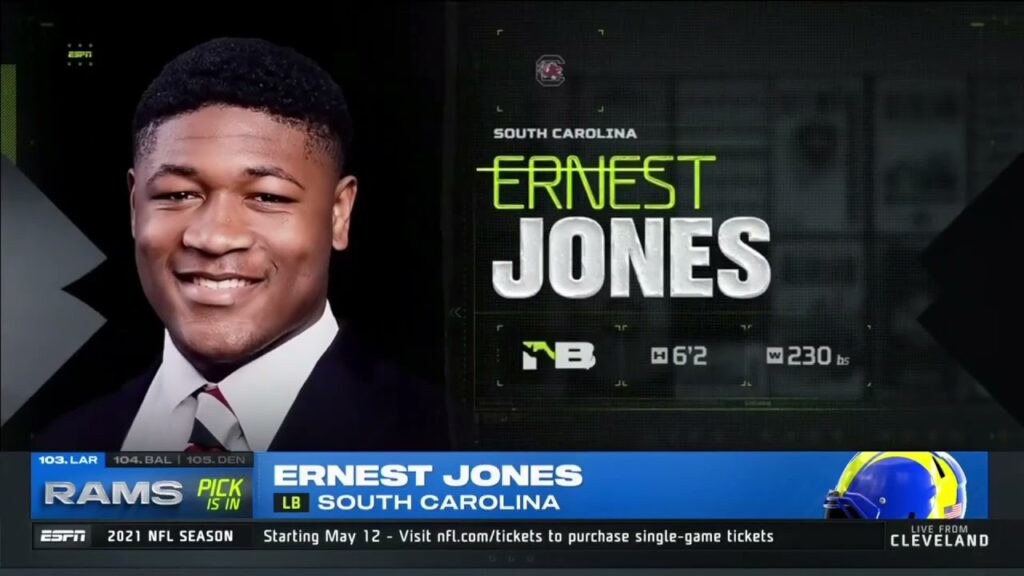 la rams select south carolina lb ernest jones with 103rd pick 2021 nfl draft