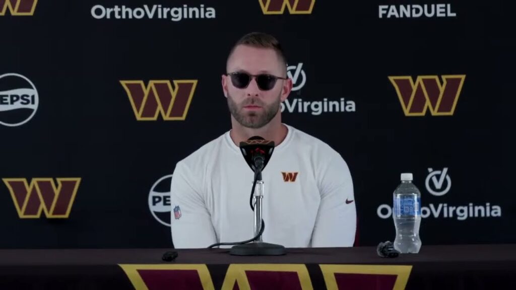 oc kliff kingsbury speaks to the media after todays practice washington commanders