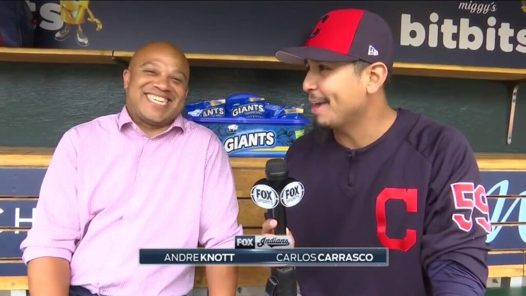 role reversal carlos carrasco interviews andre knott in indians dugout