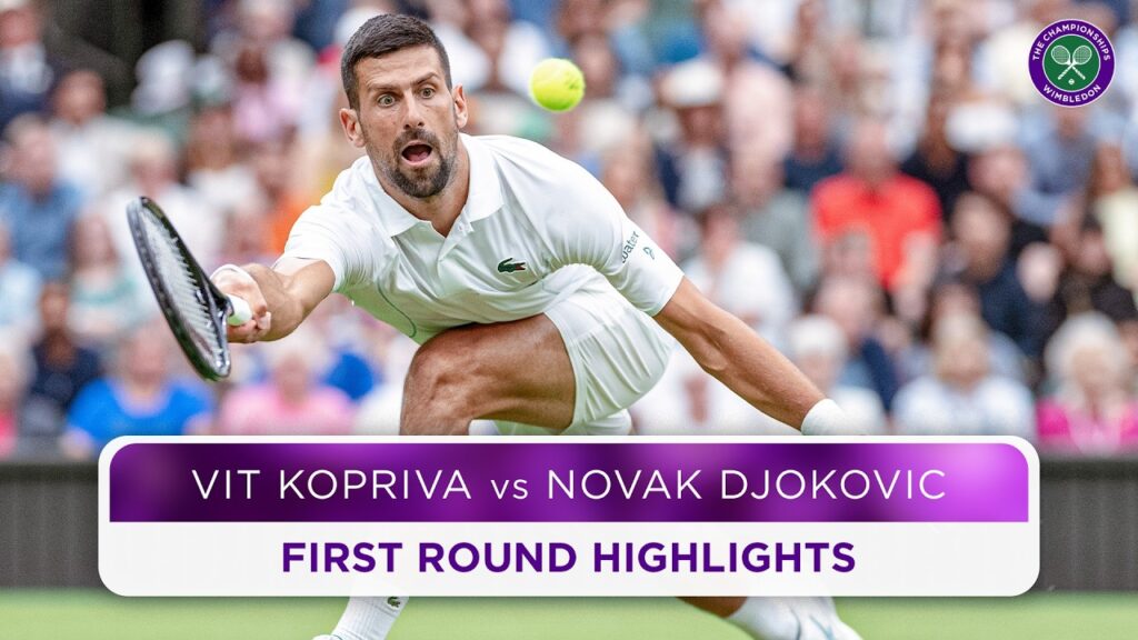 seven time champ overcomes knee injury vit kopriva vs novak djokovic highlights wimbledon 2024