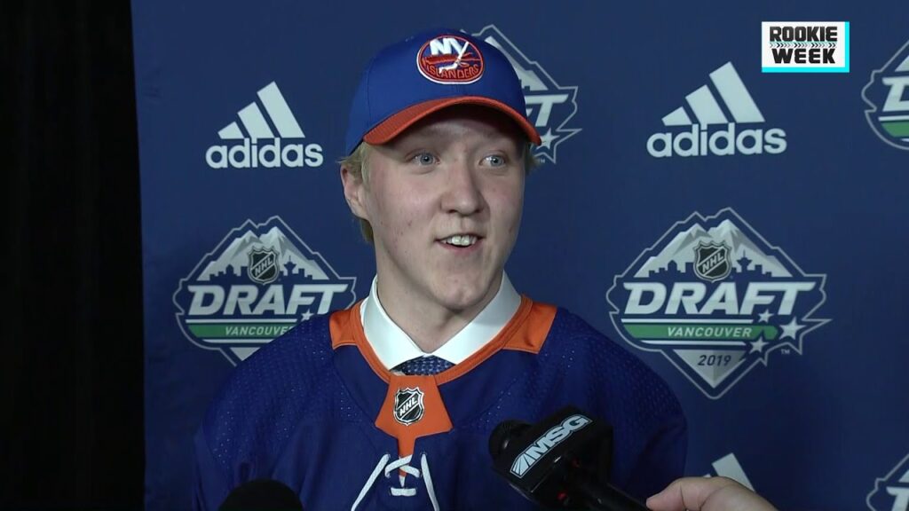 simon holmstrom reacts after being selected by islanders 23rd overall in 2019 nhl draft