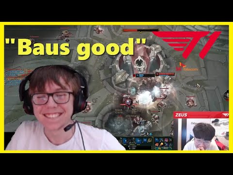 t1 zeus reacts to thebaus carrying his game