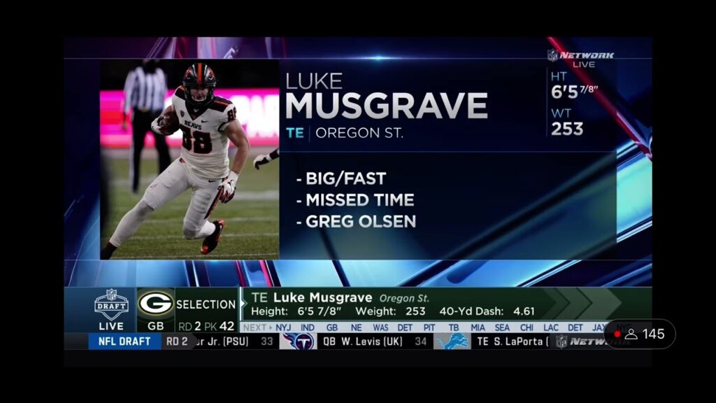 the green bay packers draft luke musgrave at 42