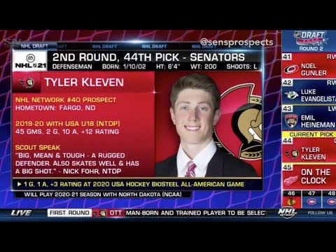 tyler kleven 2020 nhl entry draft selection ottawa senators