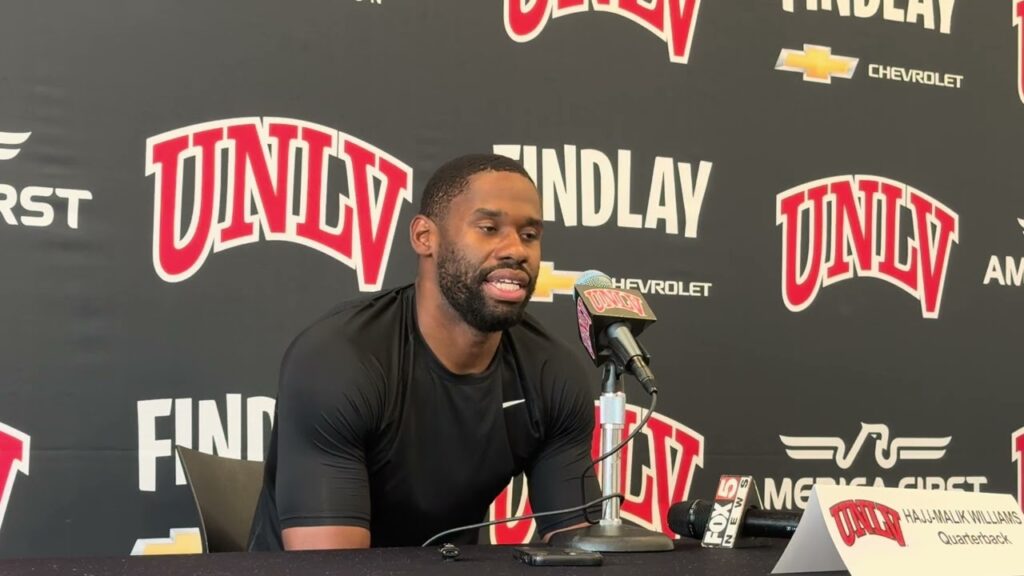 unlv qb hajj malik williams speaks to the media after day 1 of fall camp