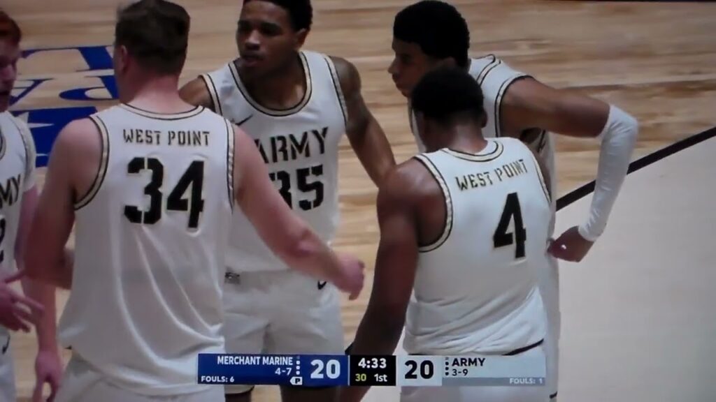 armys josh scovens dunks is fouled hits free throw vs merchant marines