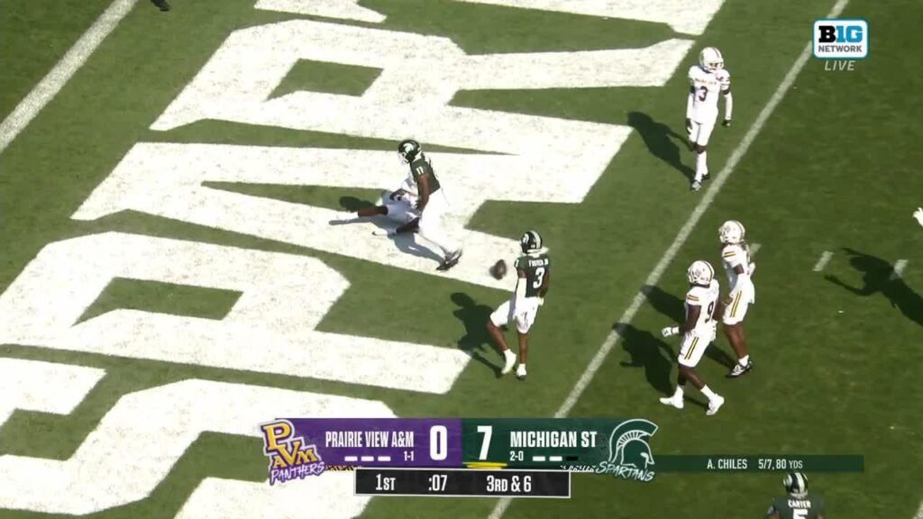 aziah johnson finds the end zone vs prairie view am michigan state football 09 14 2024