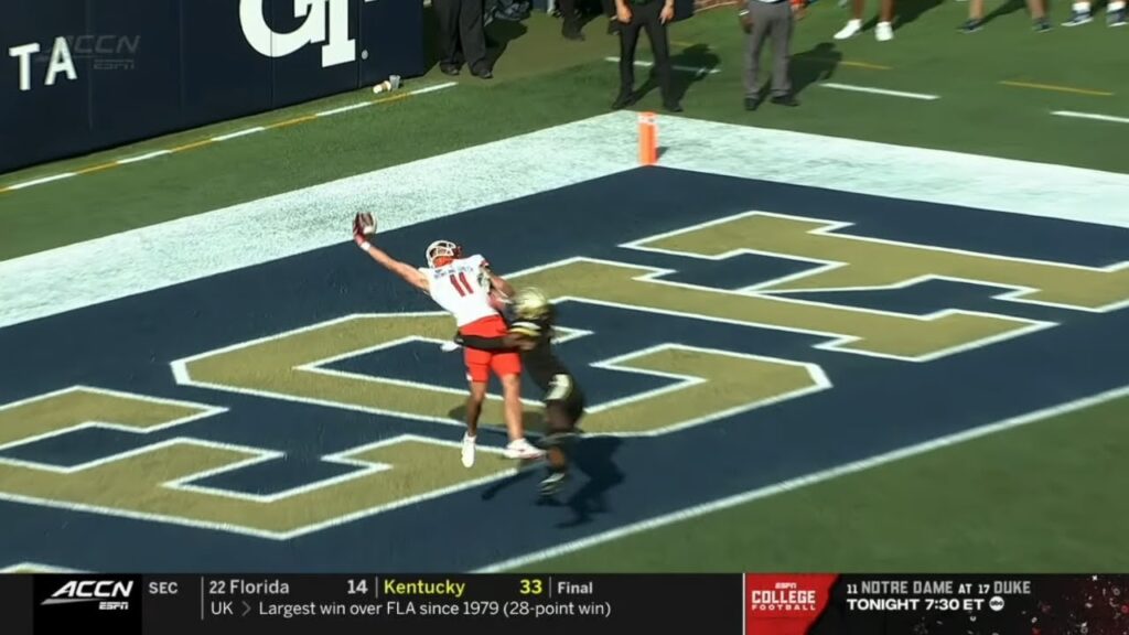 bowling green wr finn hogan unreal td catch vs georgia tech 2023 college football