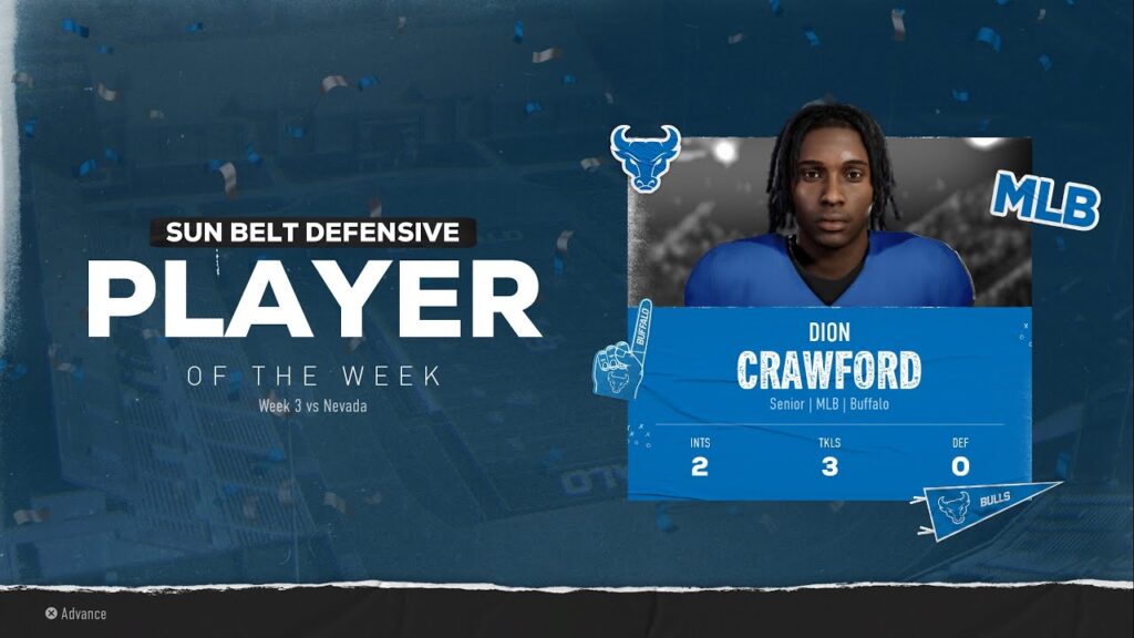 buffalos dion crawford named sun belt conference defensive player of the week byl seasonthree