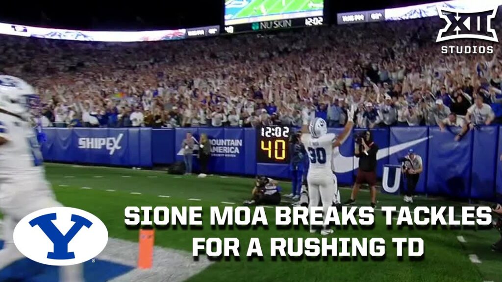 byu freshman sione i moa breaks tackles for a 21 yard rushing td