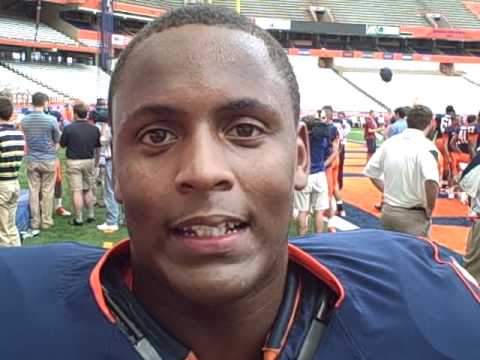 chandler jones interviews teammate torrey ball at syracuse university football media day 2010