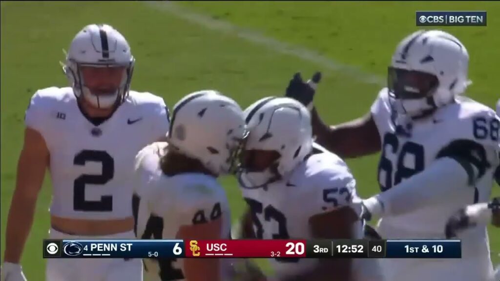 drew allar finds tyler warren for the td vs usc penn state football 10 12 2024