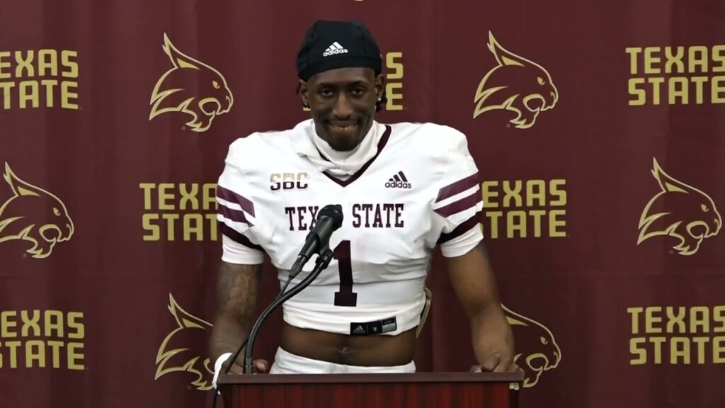 fb cb joshua eaton texas state football press conference april 22 2023