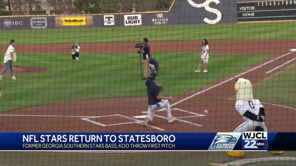 koo bass throw first pitch at georgia southern baseball game