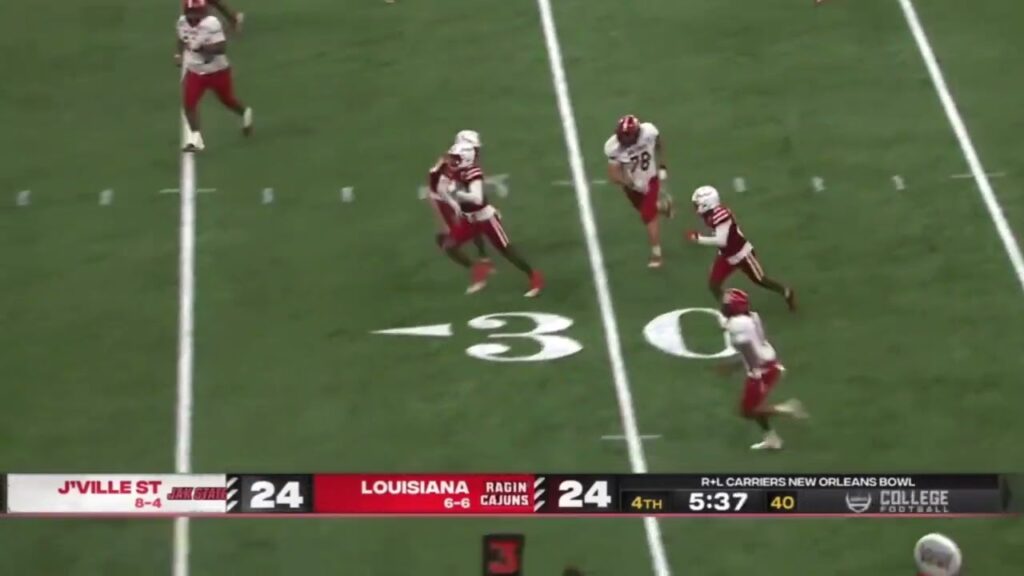 logan smothers throws pick six to tyree skipper jacksonville st vs louisiana 2023 new orleans