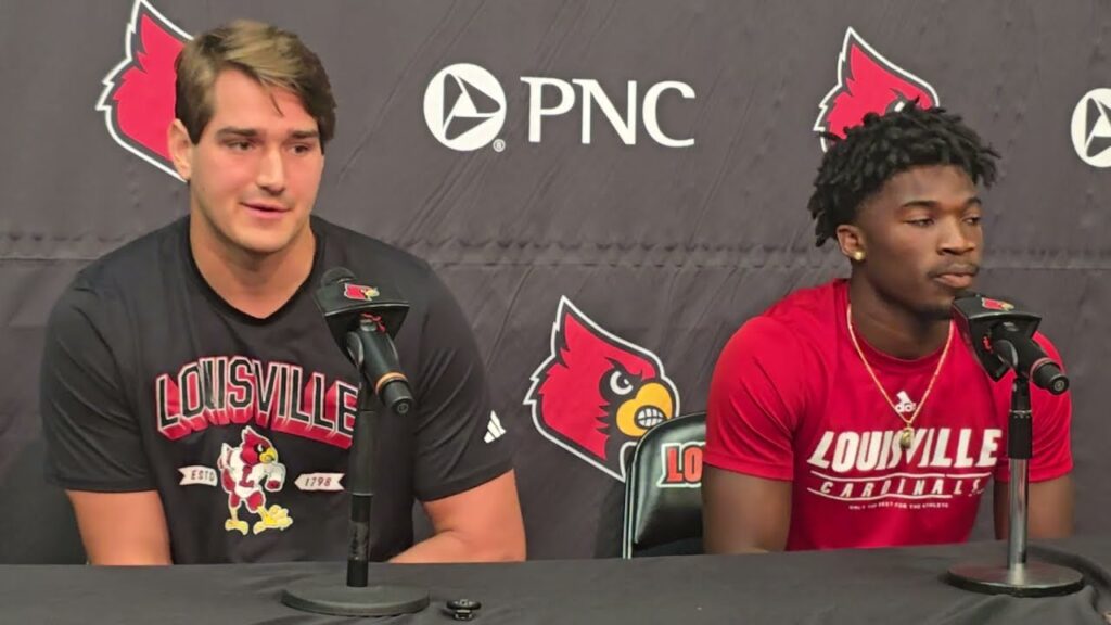 louisville te mark redman lb antonio watts visit media ahead of jacksonville state game 1