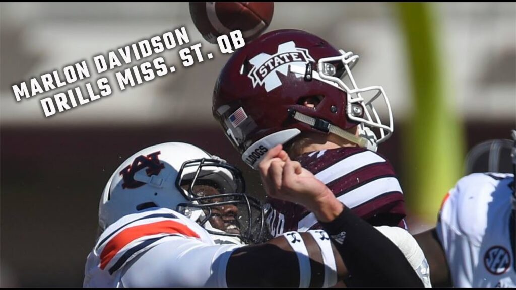 marlon davidson drills miss state qb nick fitzgerald to cause fumble