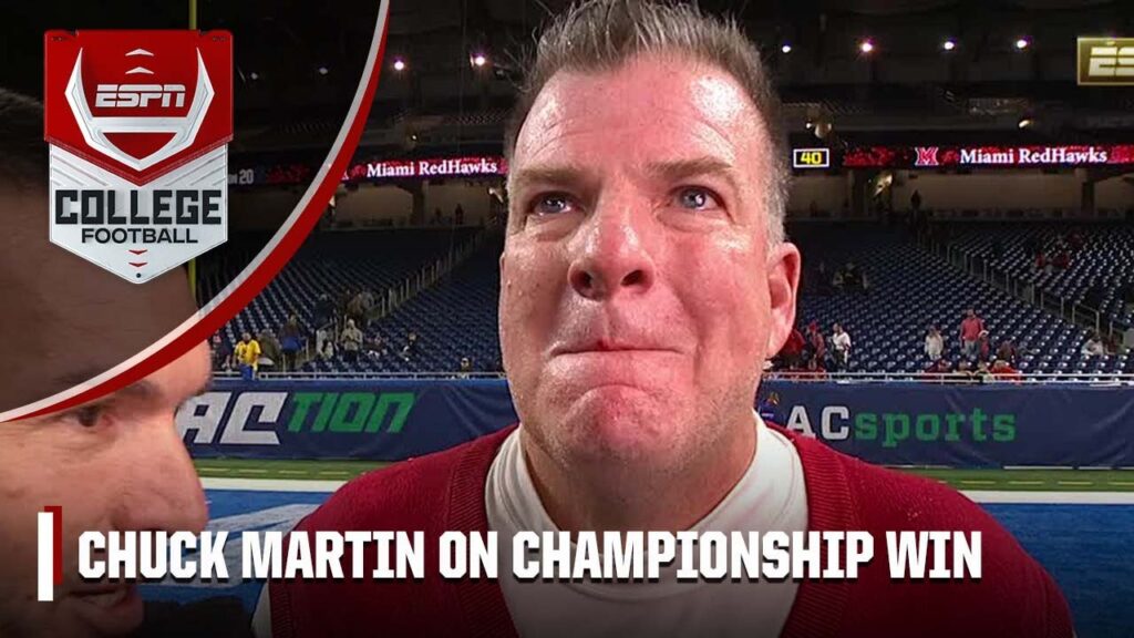 miami oh head coach chuck martin emotional after mac championship win espn college football 1