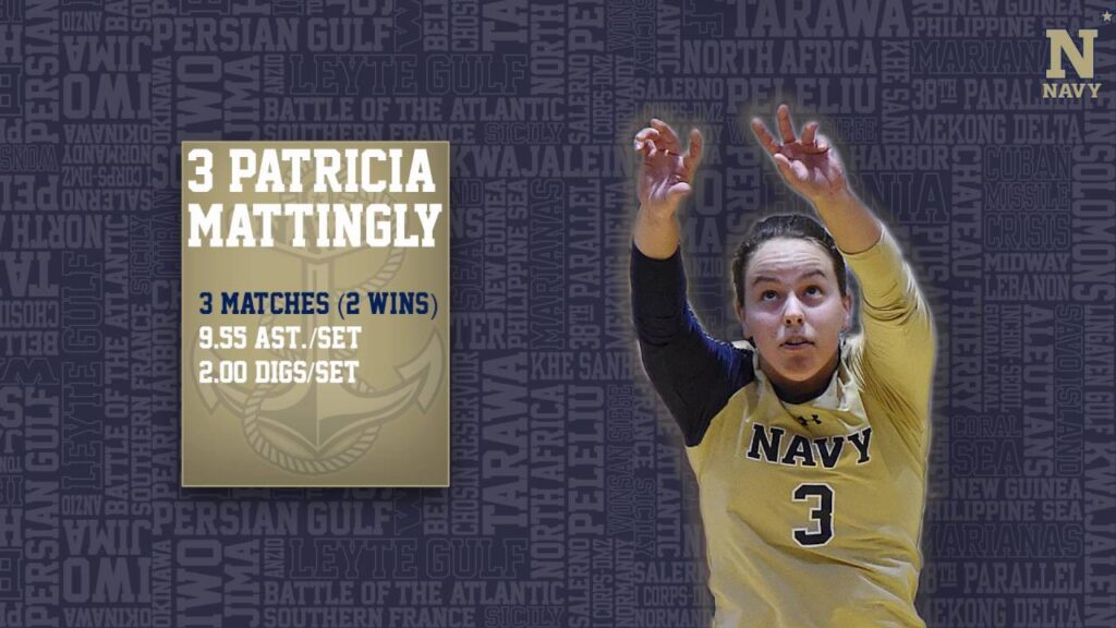 navy vb patricia mattingly patriot league and naaa player of the week