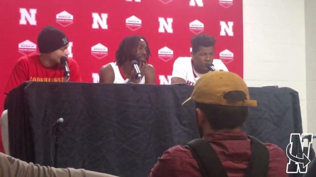 nebraska basketball cj wilcher emmanuel bandoumel and blaise keita after omaha win