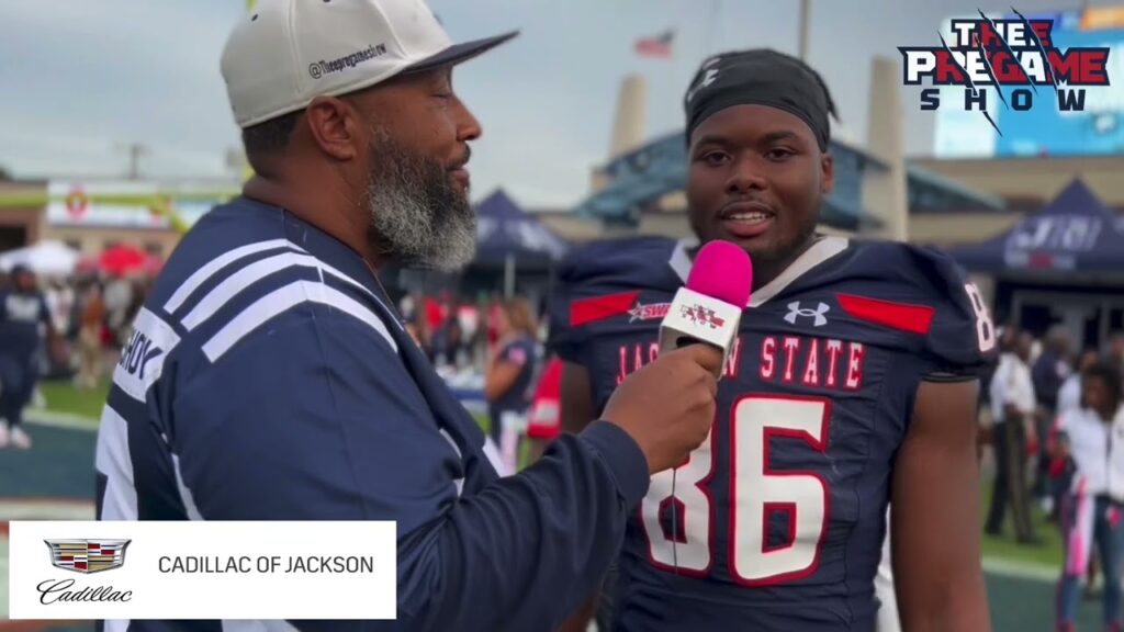 postgame with jackson state tight end dj stevens