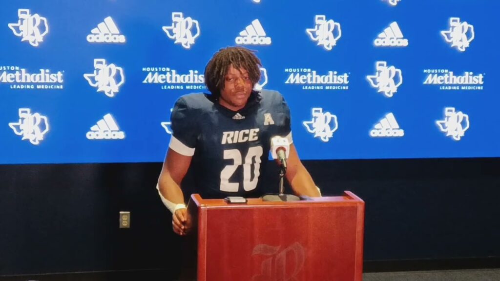 rice owl 20 daelen alexander talks on his play in the 2023 bayou bucket game rice won 43 41 2ot