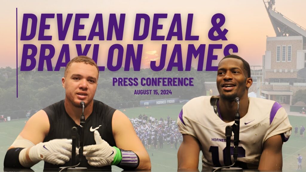 tcu football de devean deal and wr braylon james media availability august 15 2024