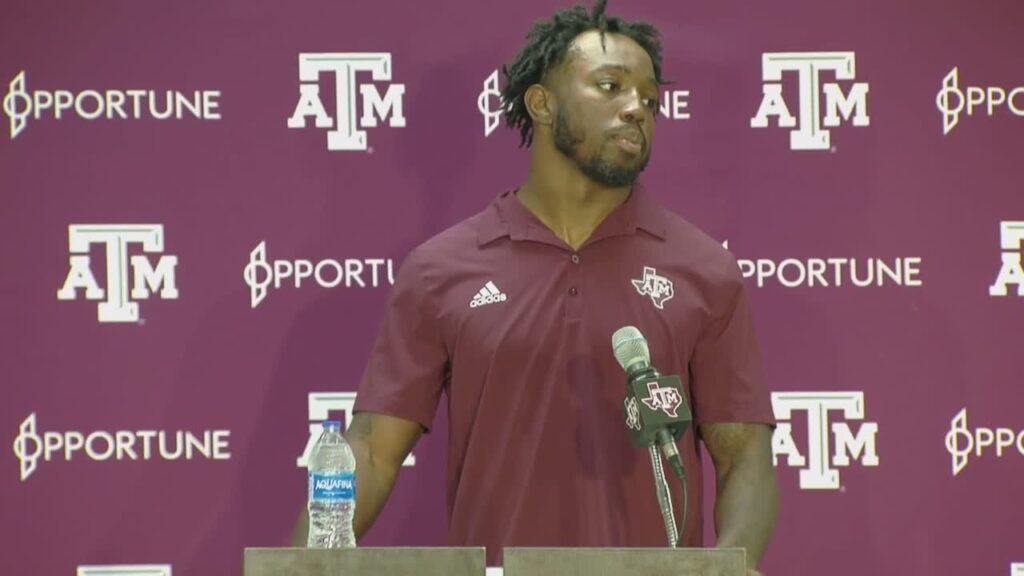 texas am lb scooby williams speaks at local media day