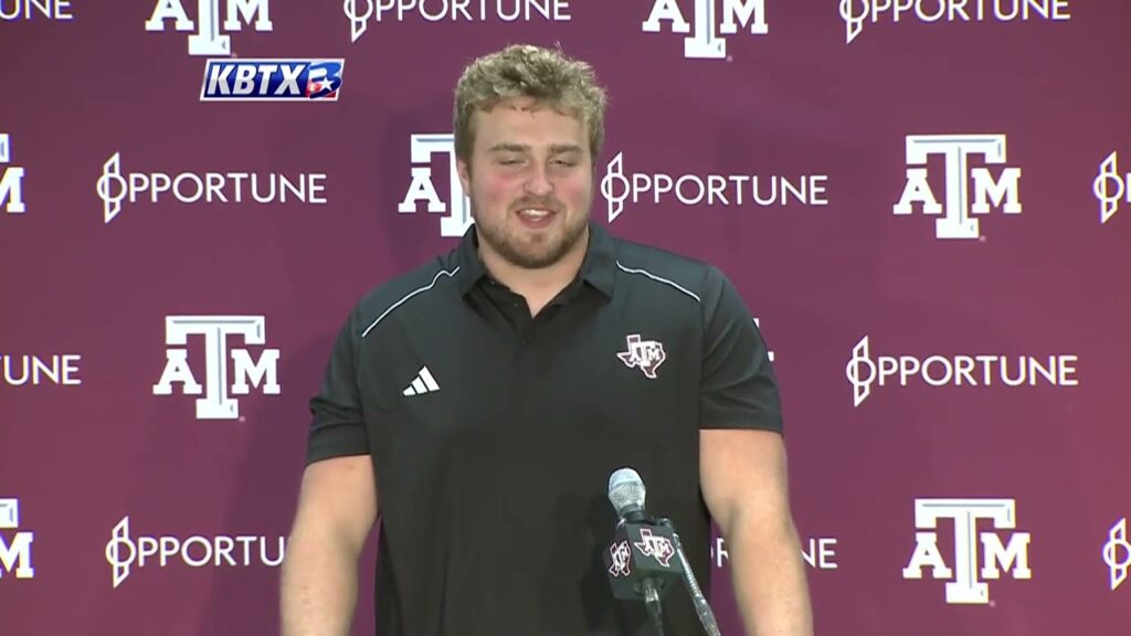 texas am offensive lineman trey zuhn iii takes questions before notre dame