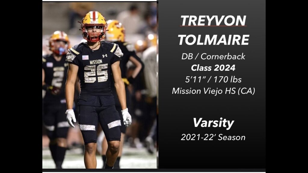 treyvon tolmaire db class 2024 mission viejo hs varsity football season 2021