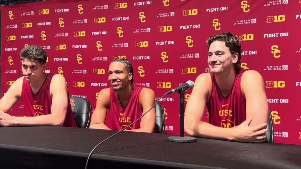 usc mens basketball players josh cohen desmond claude and harrison hornery talk summer practices