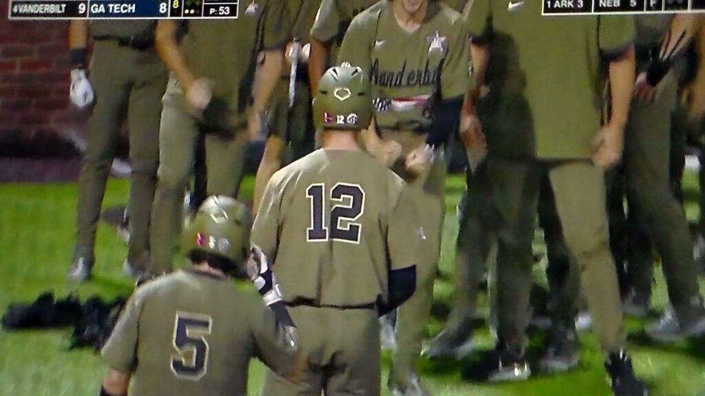 vanderbilts dominic keegan hits home run vs georgia tech in nashville regional title game 6 6 21