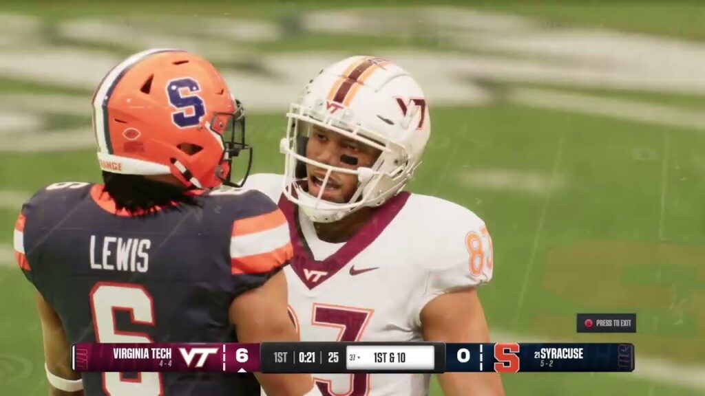 virginia tech hokies 4 4 vs 21 syracuse orange 5 2 november 2 2024