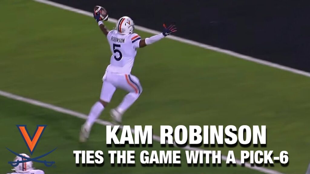 virginias kam robinson ties the game with a pick 6