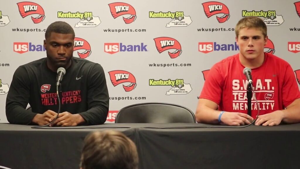 wku fb lb ben holt and rb joshua samuel 10 27 18 fiu postgame