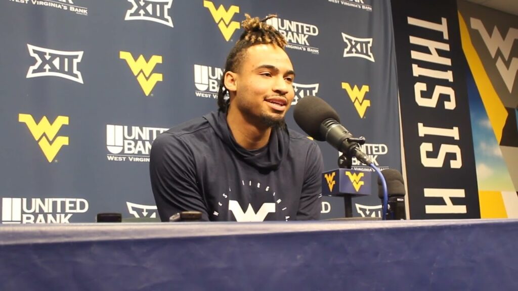 wvu g aden tagaloa nelson talks balancing football and basketball 2 16 2024