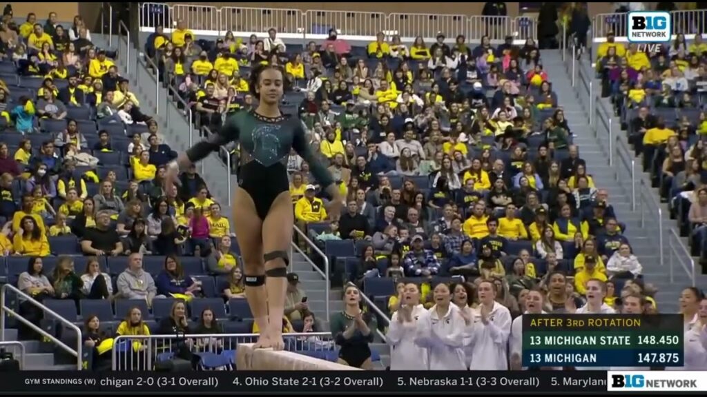 gabi ortiz career high 9 9 beam michigan state vs michigan 2 4 24